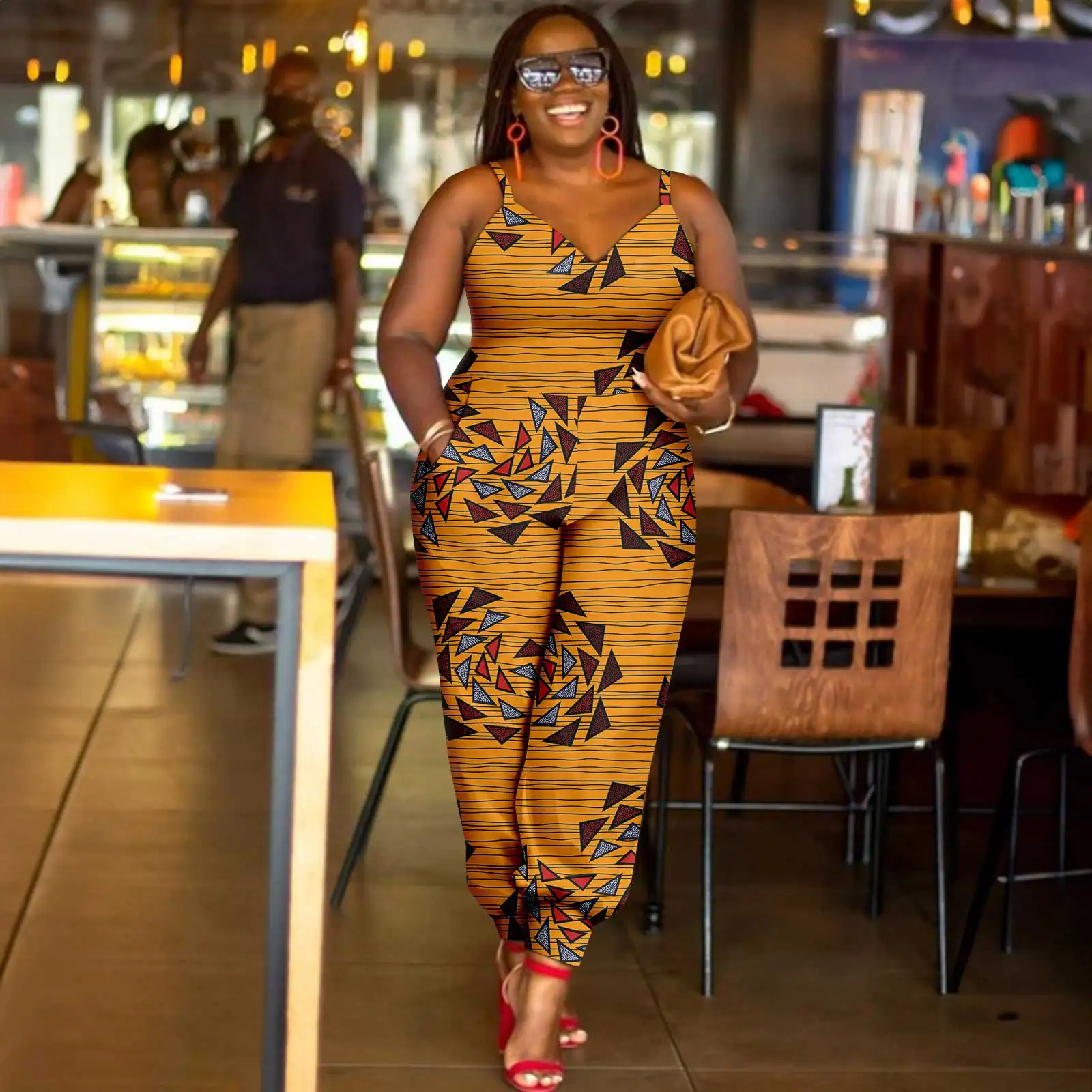 Afripride Afrika Jumpsuit Bedrukte Stof Casual Slank Sexy Strapless Halter Streetstyle Jumpsuit 2429003