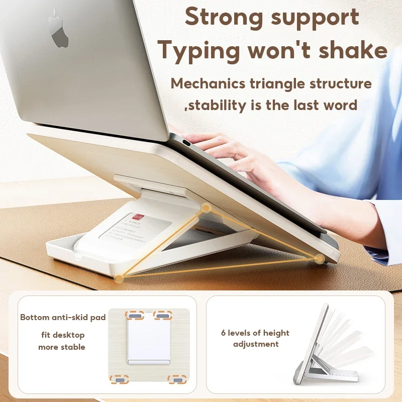 MoZhao Computer Stand Heat Dissipation Heightening Support Frame Macbook Lifting Folding Flat Wooden Silicone  Laptop Stand