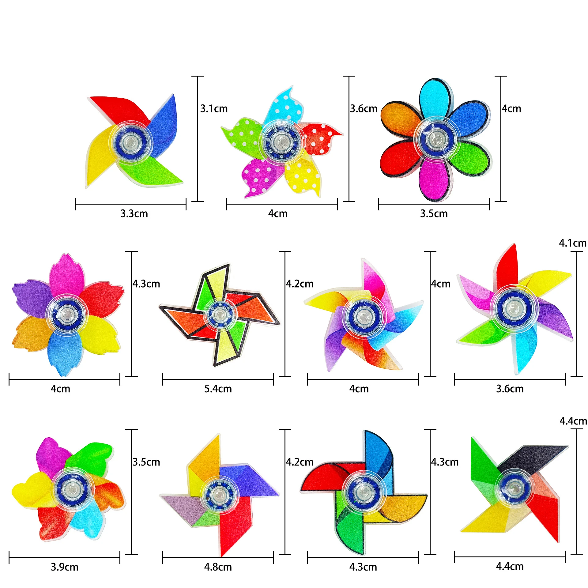 12 szt. Kolorowe Płatki Wiatraczków Akrylowe Fidget Spinner Zabawki Upominki na Przyjęcia Urodzinowe Karnawałowe Wypełniacze do Torebek