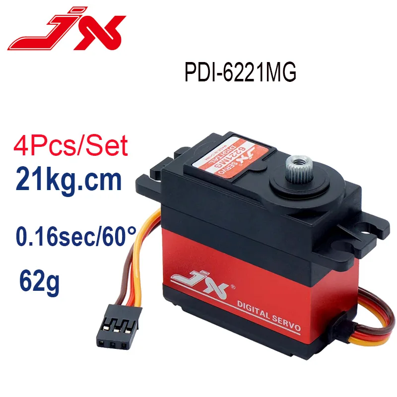 

4PCS JX PDI-6221MG Metal Gear 20kg Rc Servo Large Torque Digital Coreless Servo For RC Car Crawler RC Boat Helicopter Model