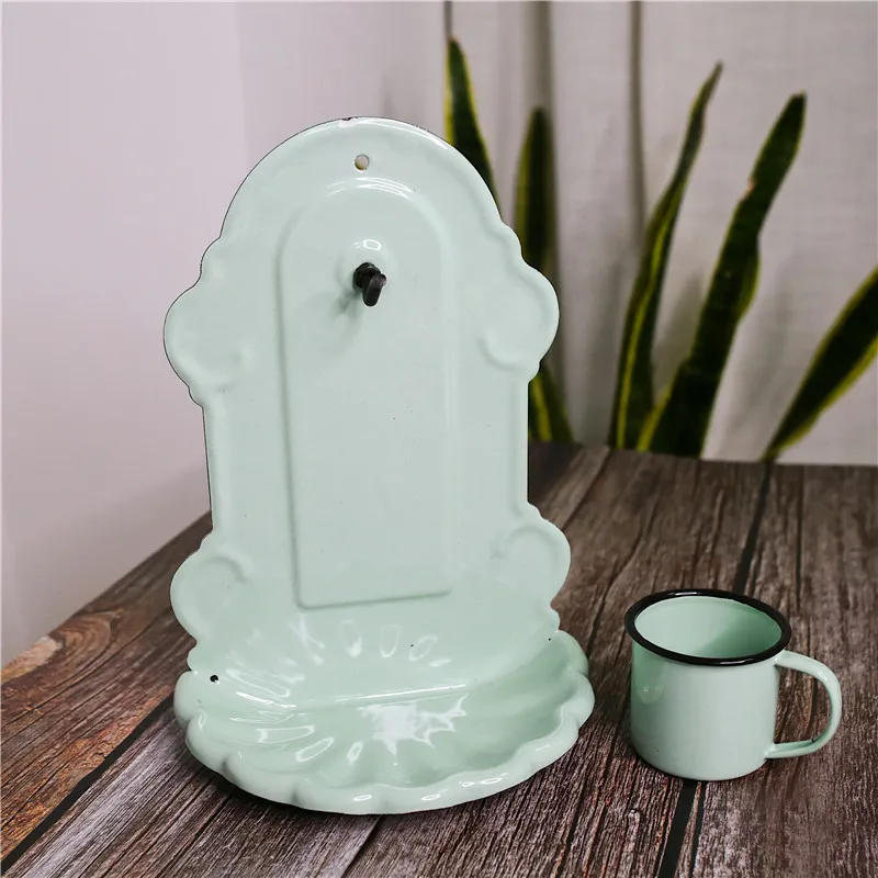 Handmade Enamel Vintage Embossed Soap Holder with Hook Tooth-Brushing Cup Wall Hanging Bathroom Accessories Sets