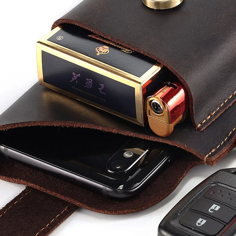 Fanny Waist Bag Men Genuine Leather Belt Bag Simple Leg Hip Packs for Men Cell Phone Cigarette Lighter Box Case Outdoor Pouch