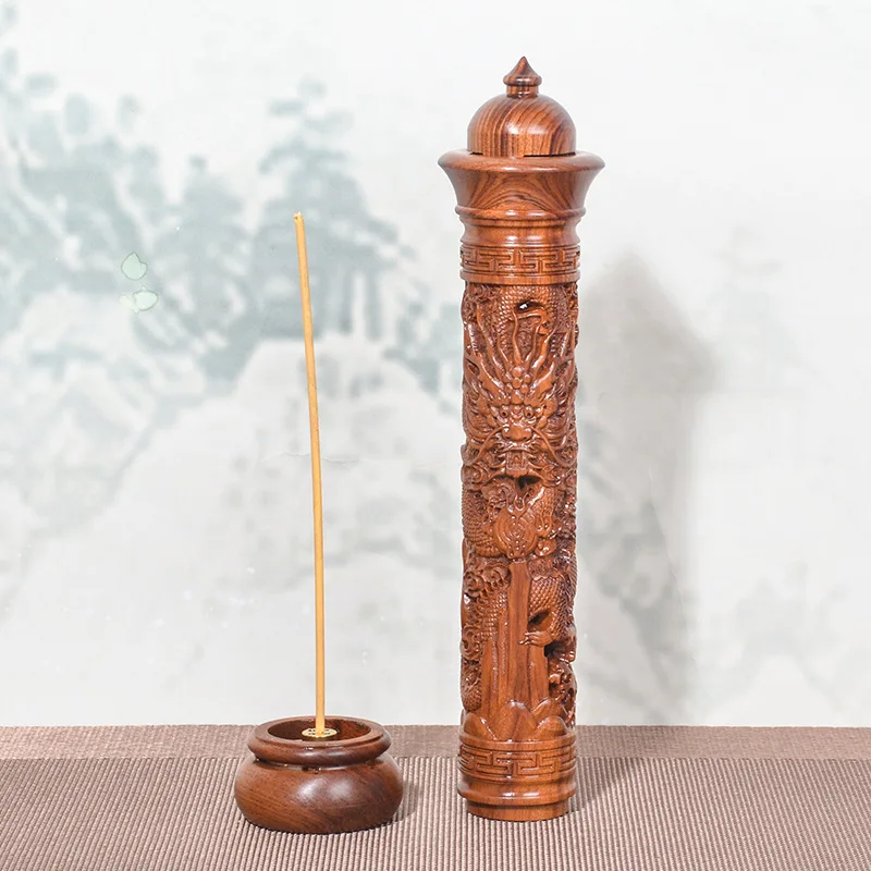 Creative dragon-shaped incense burner Chinese column incense holder ebony ornaments rosewood vertical round incense tube