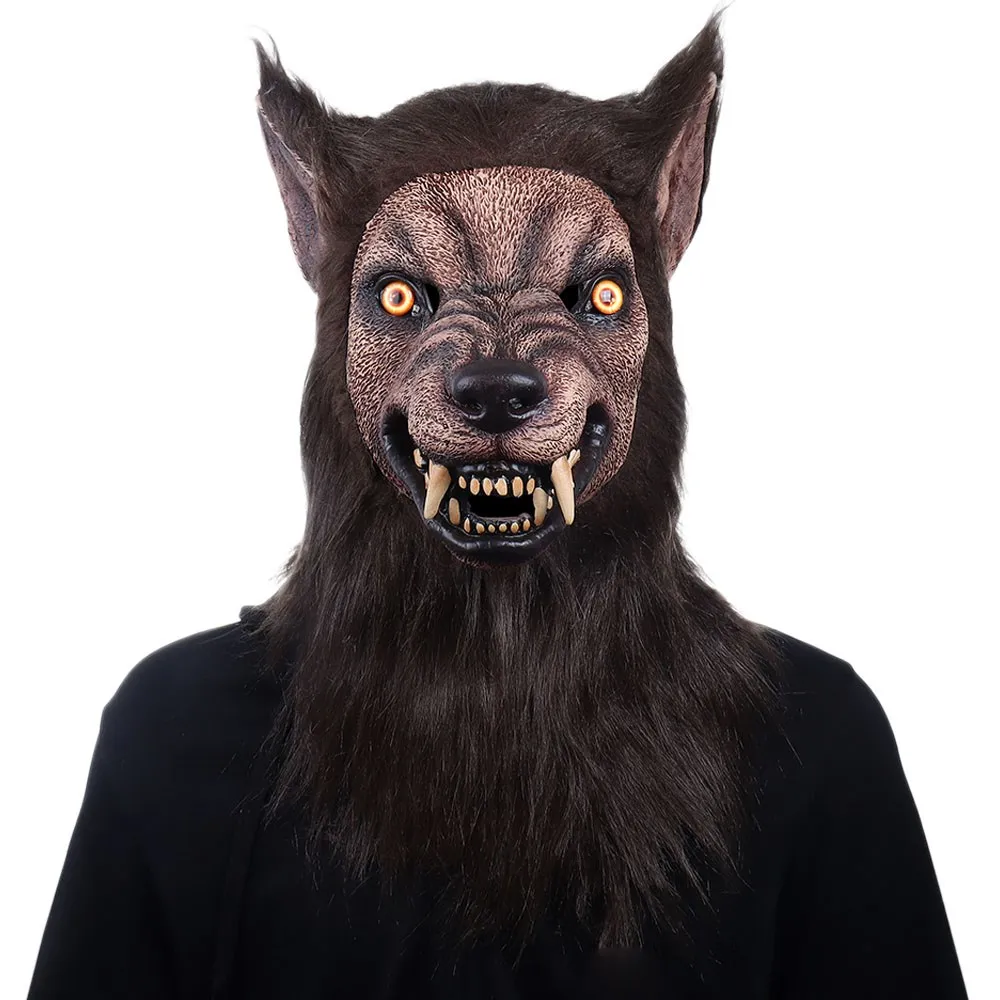 Furry Werewolf Mask Cosplay Horror Bloddy Animal Wolf Head Latex Helmet Halloween Carnival Masquerade Party Costume Props