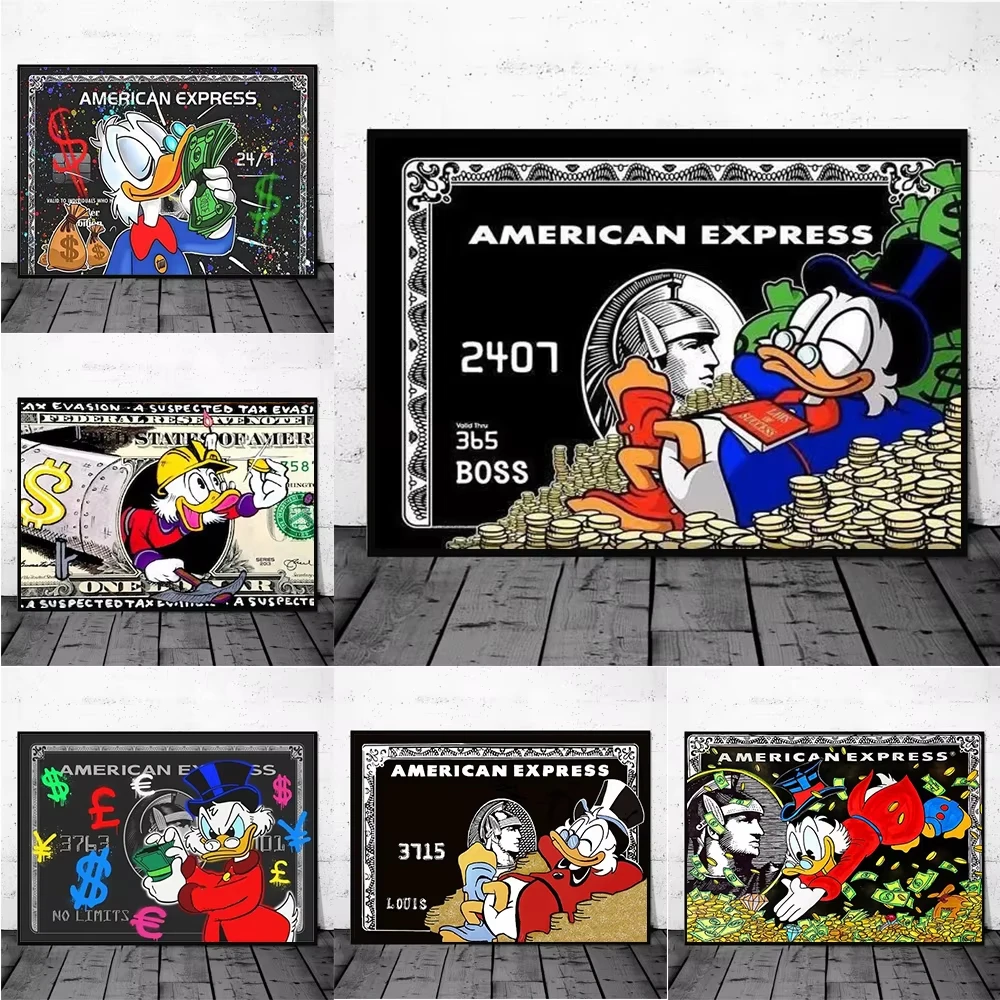Classics Scrooge McDuck Amex Wealth Canvas Painting Poster Modern Cartoon Wall Art for Living Room Home Decor No Frame