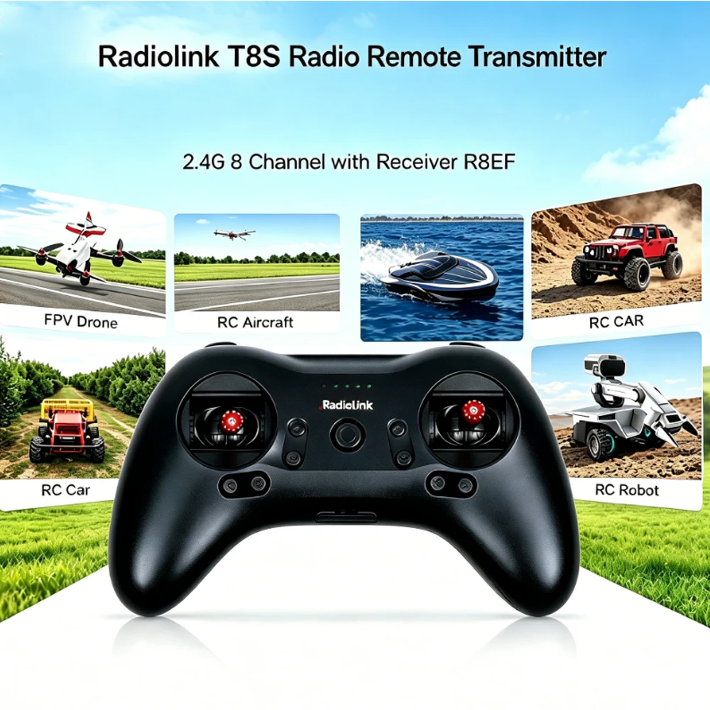 Radiolink T8S Radio Remote Transmitter 2.4G 8 Channel with Receiver R8EF Game Shape Controller 2000m for RC FPV Drone Aircraft