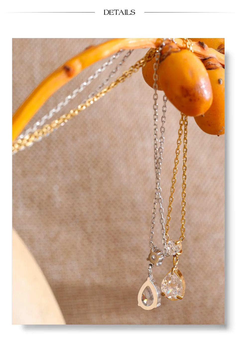 Yhpup Edelstahl-Halskette mit Wassertropfen-Anhänger aus Zirkonia, hochwertiger, glänzender Premium-Halsschmuck – Detail 9