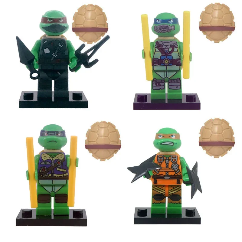 Mini figuras de acción de TMNT para niños, 4 piezas, 6 piezas, Tortuga Ninja, bloques de construcción, Leo, Raph, Don Doll, MOC, DIY, Juguetes