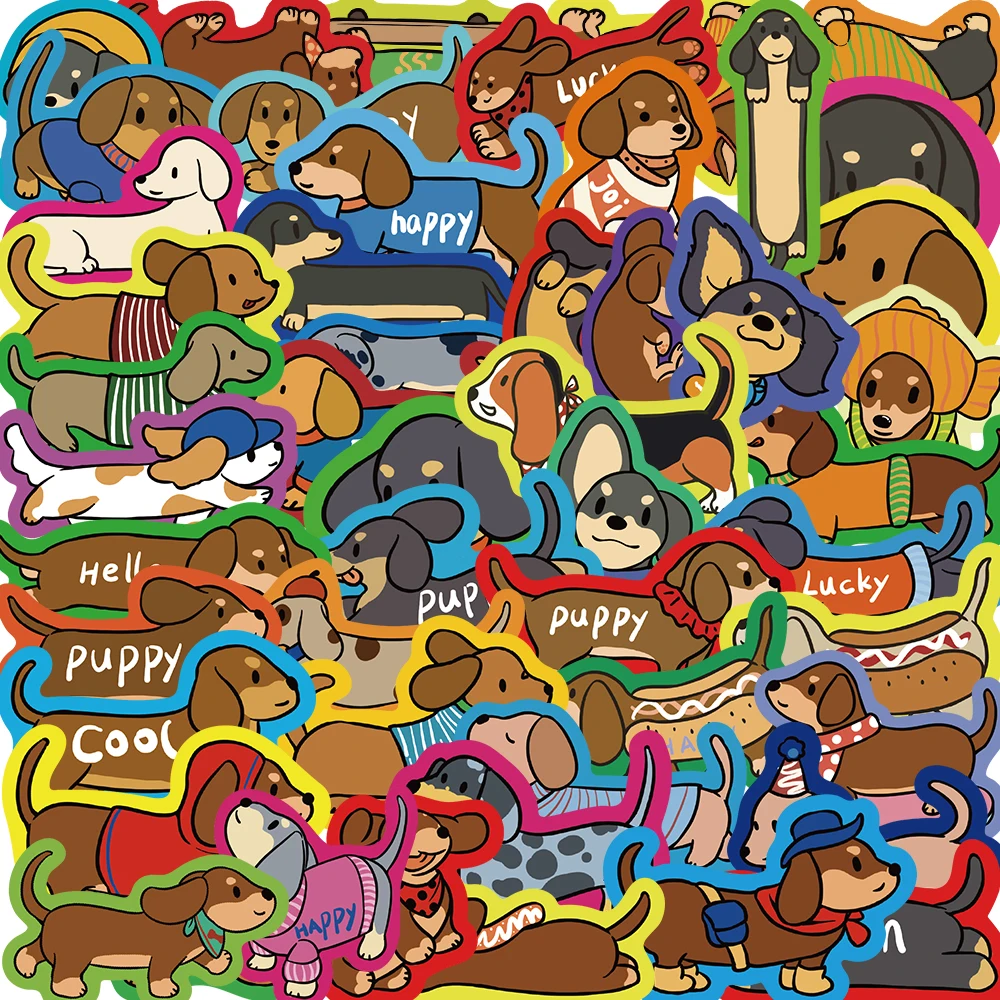 50 Stück Wurst Hund Serie Cartoon niedlichen wasserdichten Aufkleber dekorative Telefon Fall Skateboard ing Snowboard Retro Vinyl Aufkleber