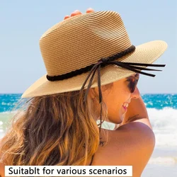 Straw Hat for Women Men UV Protection Natural Panama Hat Wide Brim Sun Hat Men Classic Fedora Beach Hat