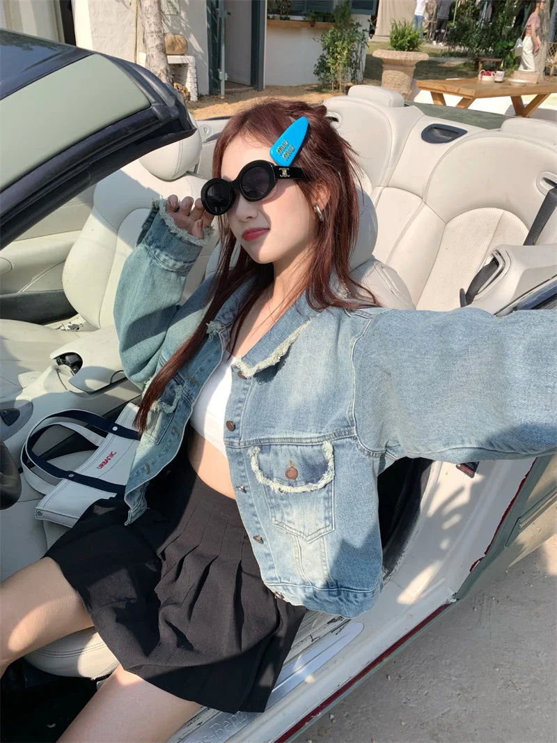 

2025 Autumn New Small Fragrant Denim Short Coat for Women Loose Long Sleeve Retro Jacket Small Top
