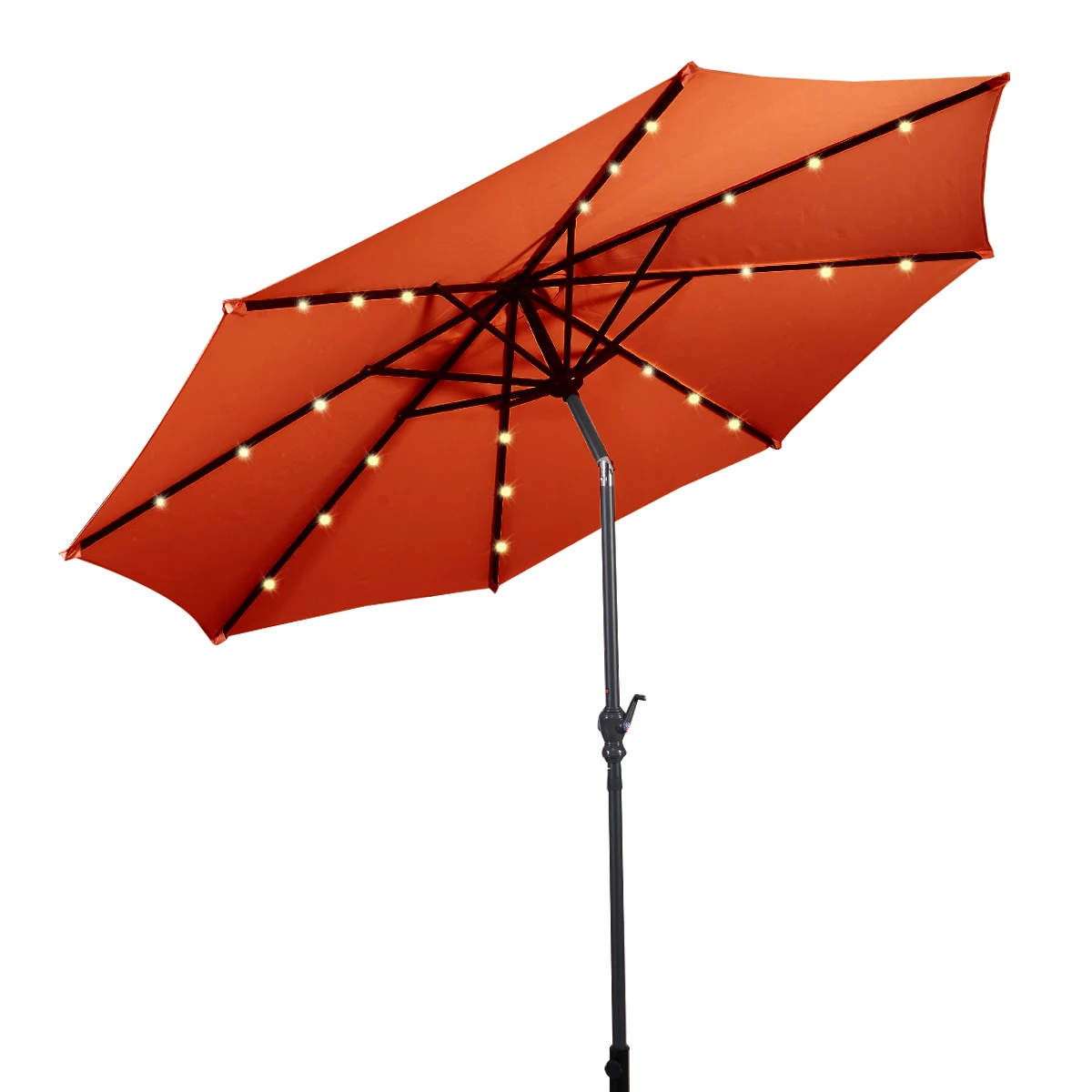 10FT Patio Solar Umbrella LED Patio Market Steel Tilt W/Crank Outdoor Orange New