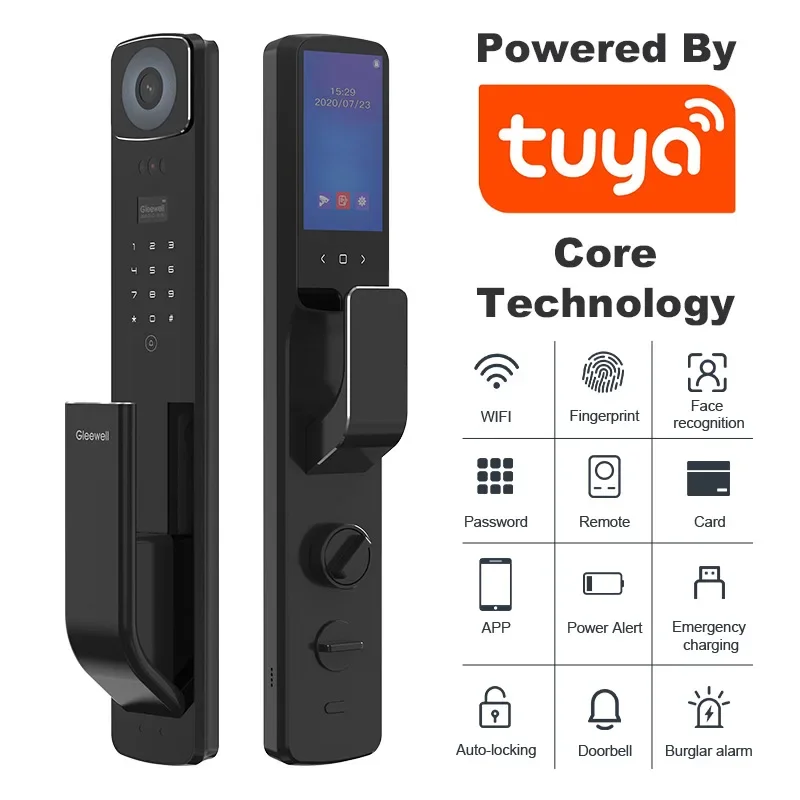 Tuya Smart Digital Door Lock, 3D Reconhecimento Facial, Vídeo Intercomunicador, Câmera Remota, Impressão Digital Biométrica, Fabricante Atacado