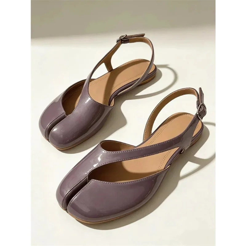 Luxury Tabi Flat Women Sandals Summer Patent Leather Split Toe  Ballet Shoes Woman Brand Designer Wedding Sandals for Women