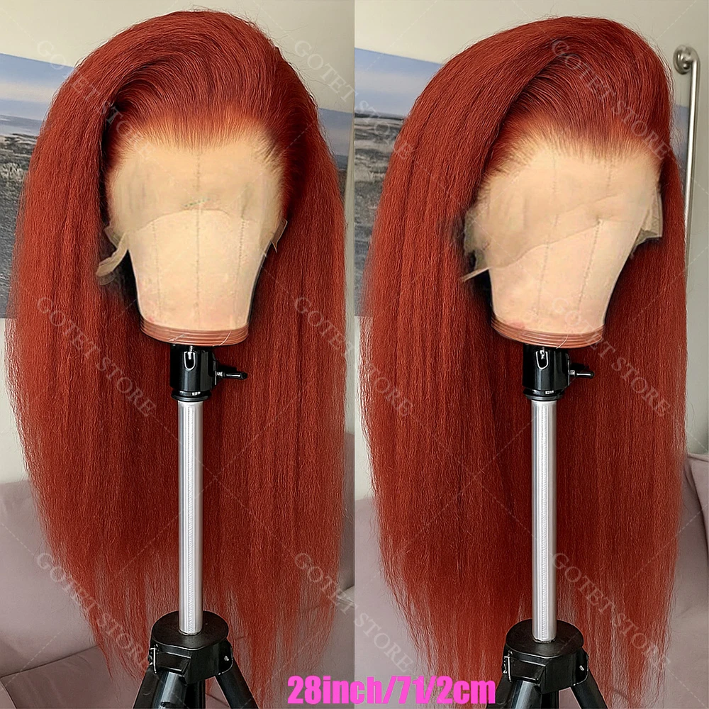 

13x4 HD Hd Lace Human Hair Red Brown Glueless Wig Human Hair Kinky Straight Human Hair Wigs Lace Front Wig Human Hair from Women