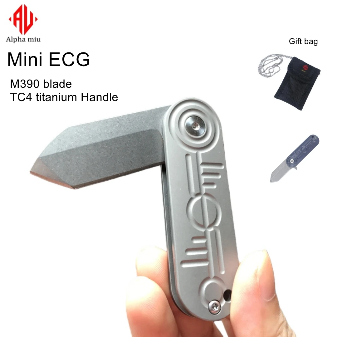

Мини-складной нож Alpha с титановой ручкой, лезвие M390 с компактной сумкой, портативный устойчивый к коррозии инструмент EDC для путешественников, коллекционеров