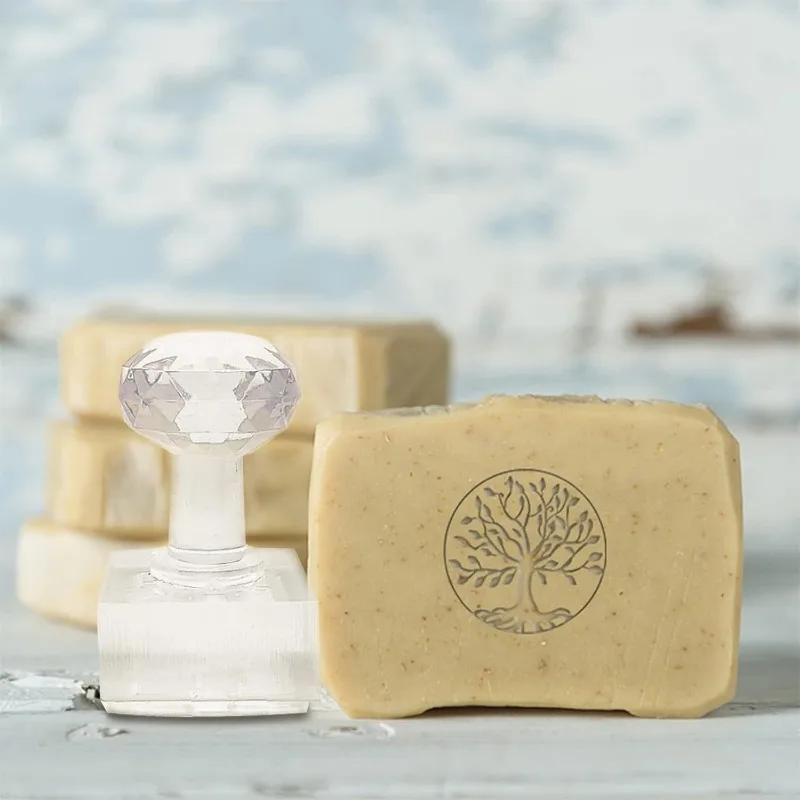 Handmade Soap Stamp Acrylic Soap Stamp Tree of Life with Handle 5.5\