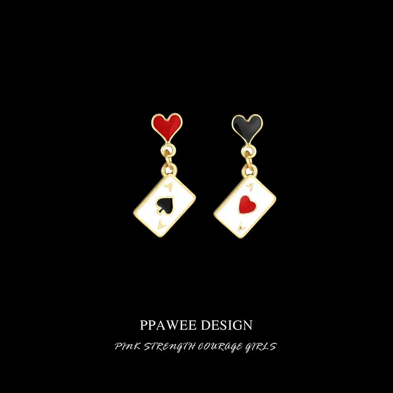 Women's Creative Playing Cards Heart Shape Drop Earrings