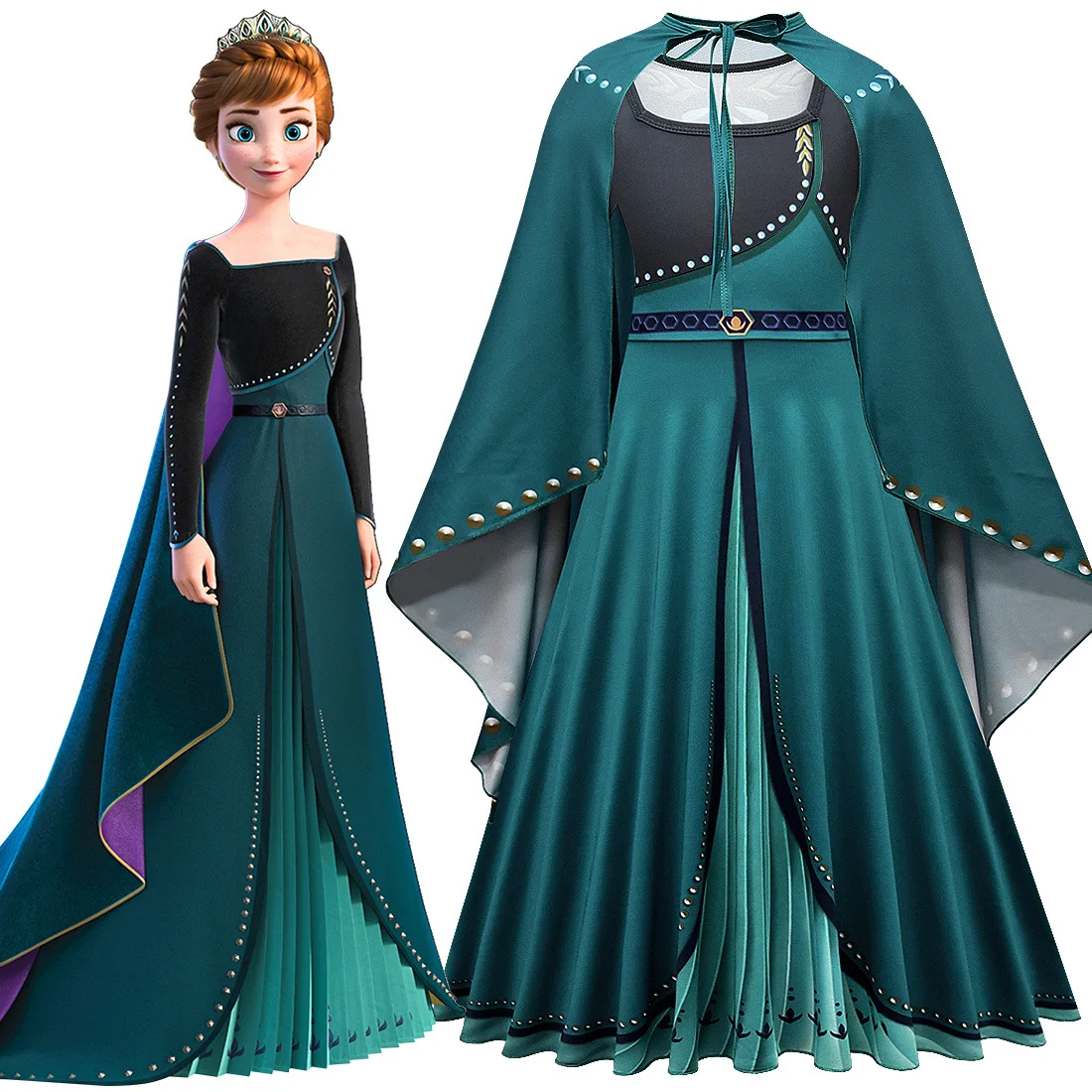 

Elsa Dress Frozen Costume for Girls Princess Anna Elsa Inspired Teal Gown with Cape Kids Halloween Cosplay Party Dress Up Outfit