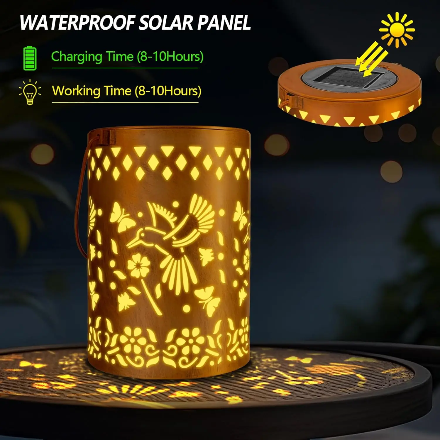 Linternas solares para decoración al aire libre, luces colgantes impermeables de colibrí para patio, patio, jardín, paquete de 2