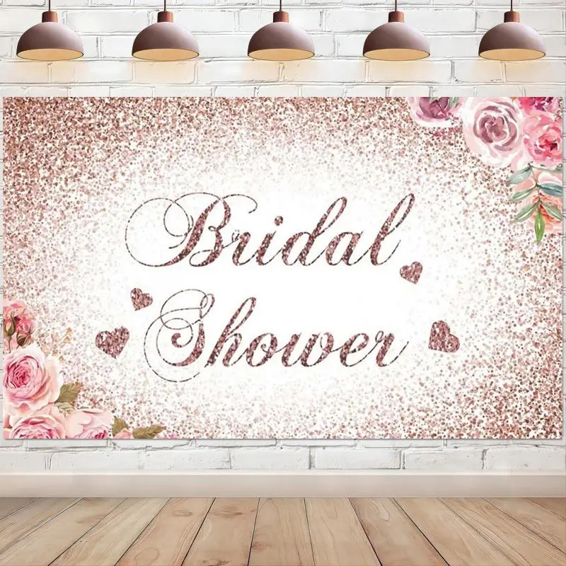 Bridal Shower Floral Glitter Backdrop Banner Rose Gold Wedding Photography Background Bachelorette Party Decorations for Women