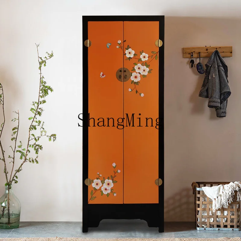 

SM new Chinese solid wood wardrobe retro pure hand-painted home bedroom storage locker