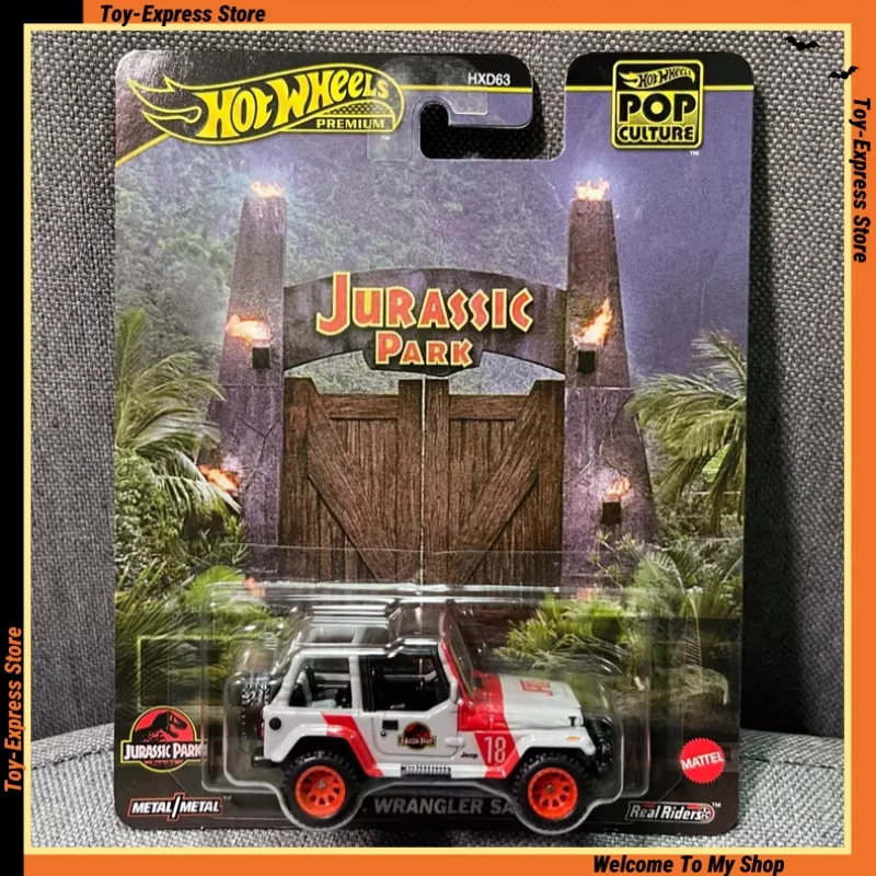 Hot Wheels Premium 2025 Cultura Pop Hotwheels 2025 1/64 Modelo de Carro Crianças Brinquedos Jurassic Park Jeep Wrangler Sahara Menino Crianças Brinquedos