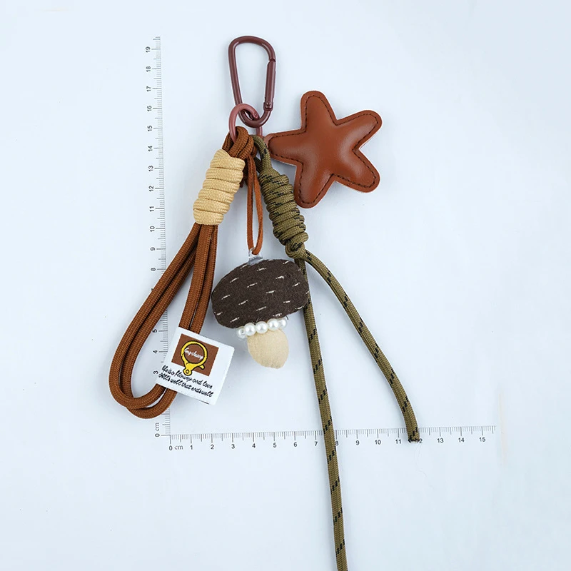 Lucky Star Three-Dimensional Leather Keychain Mushroom Bag Pendant 3D Creative Cartoon Keyring Anti-Lost Mobile Phone Lanyard