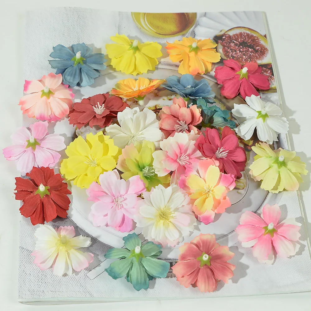 Mini cabezas de margaritas artificiales de seda para decoración del hogar, accesorios de guirnalda DIY, flores falsas, 10/50/100 piezas
