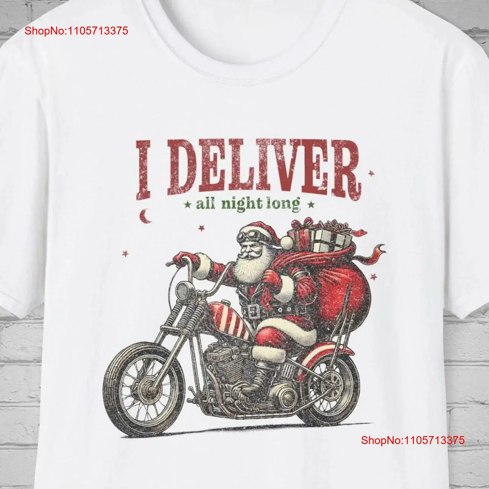 Motorcycle Santa Christmas T Shirt Sarcastic tee Funny Bikers I Deliver All Night Long vintage Washed Comfortable