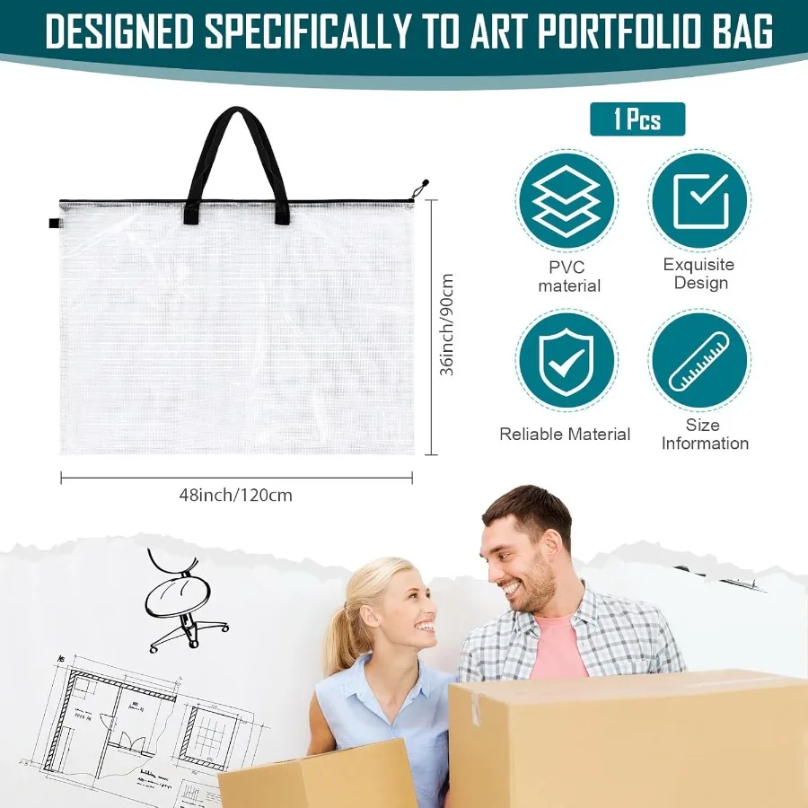 Estuche grande de portafolio de arte de 36 x 48 pulgadas con asa para exhibición y almacenamiento de tablón de anuncios, bolsa de portafolio de arte duradera para carteles