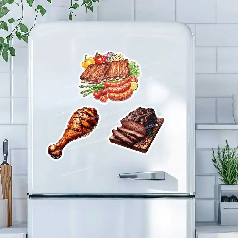Retro Barbecue French Fries Steak Series Sticker Decorations for Kitchen Restaurants Smooth Surface Apply AA548