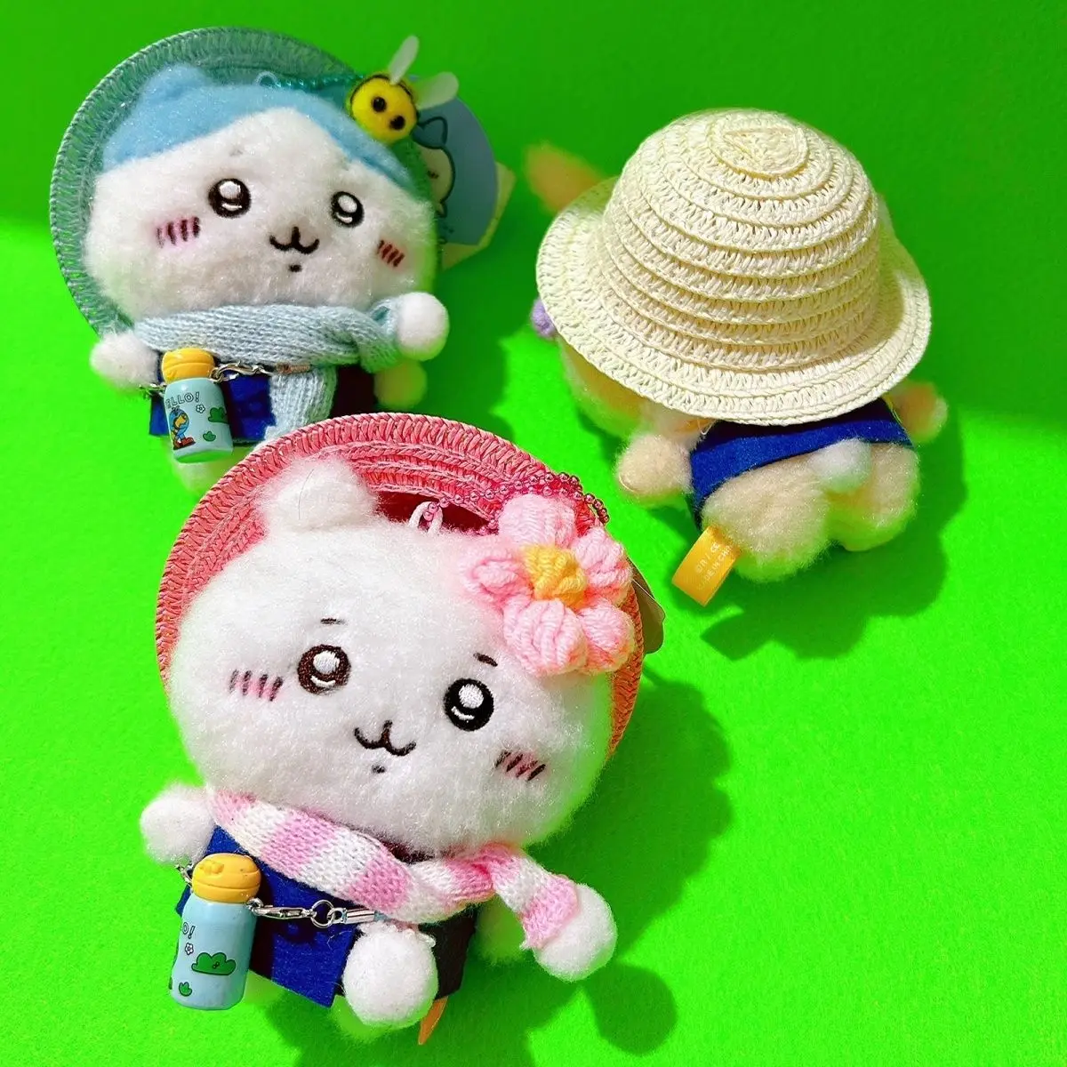 Chiikawa Hachiware Usagi Plush pendant doll Ika series hanging straw hat water bottle