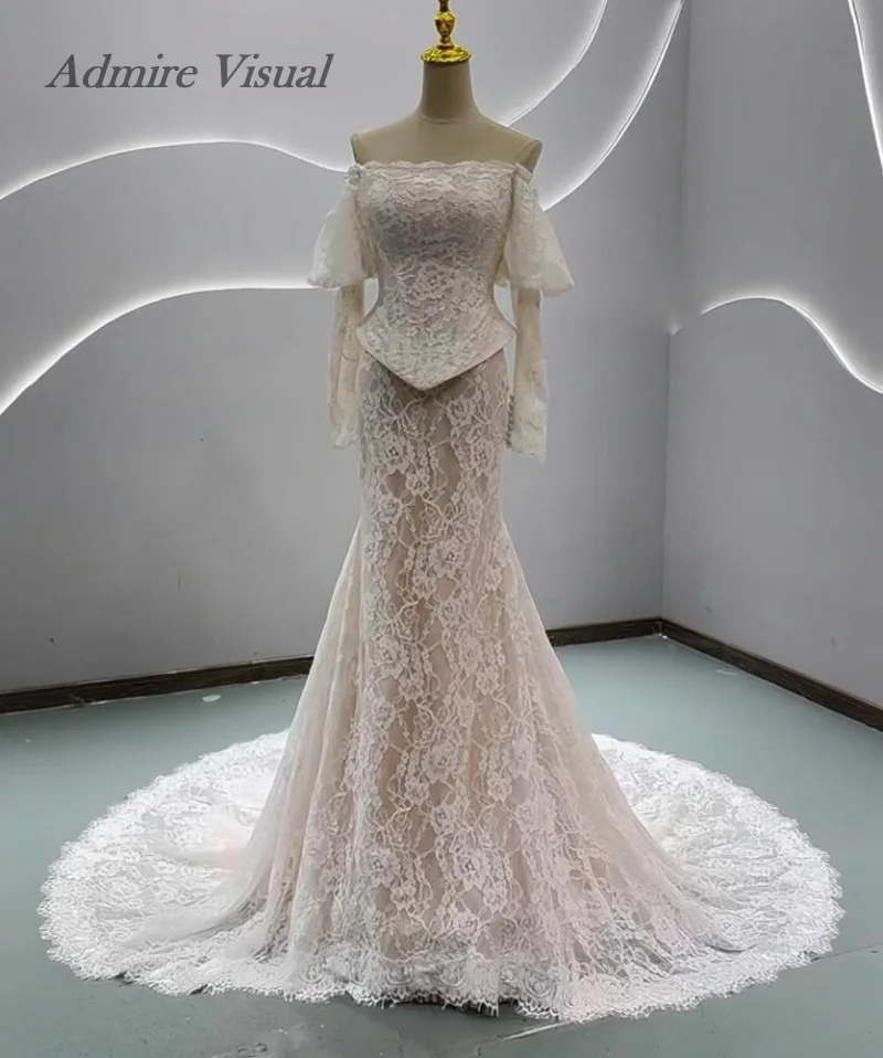 

Admire Visual Свадебное платье Русалка Кружева с вырезом лодочкой Баска со съемными рукавами Индивидуальные платья невесты