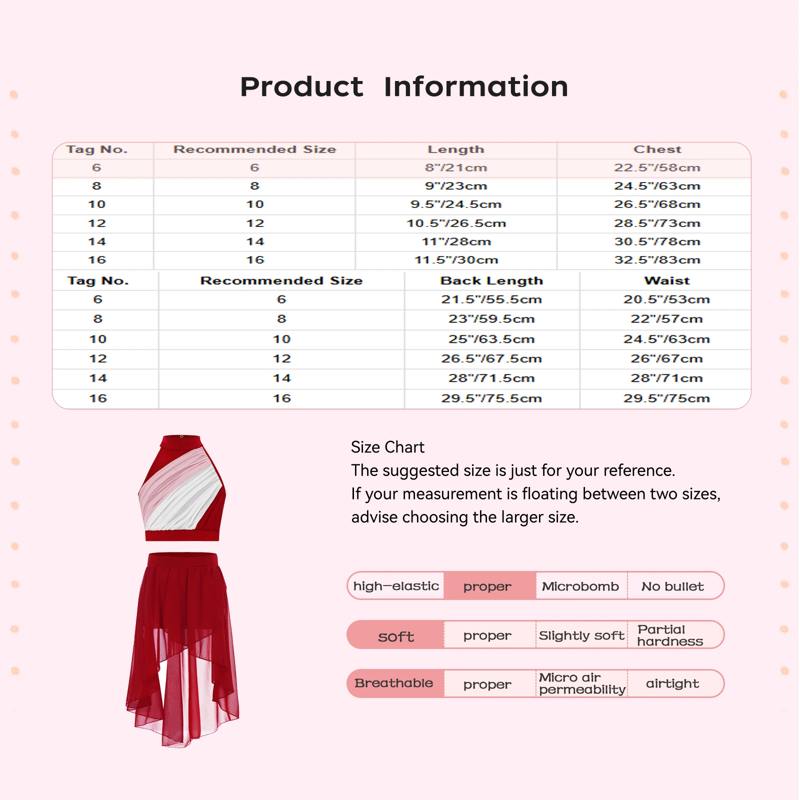 Top corto senza maniche per bambina con gonna alta e bassa per balletto lirico, danza jazz, pattinaggio di figura, ginnastica