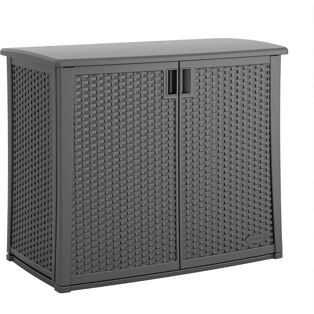 

Waterproof Outdoor Storage Cabinet in Cool Gray Wicker Resin, Weather-Resistant and Lockable for Patio, Deck, Balcony, Porch, Ba