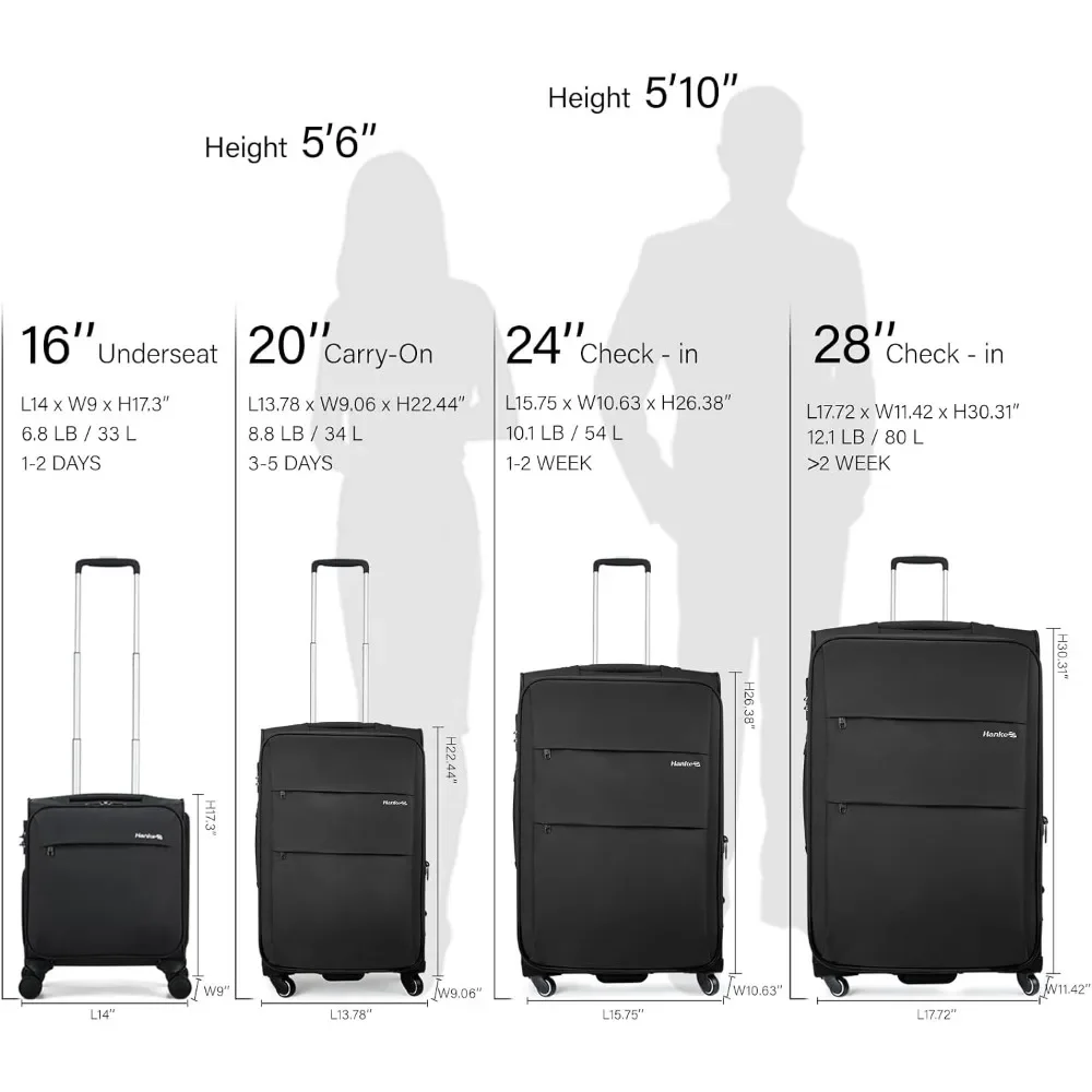 Lightweight 16 Inch Softside Underseat Carry-On Luggage with Wheels, Small Suitcase for Travel, Ultra-Portable Bag for Efficient