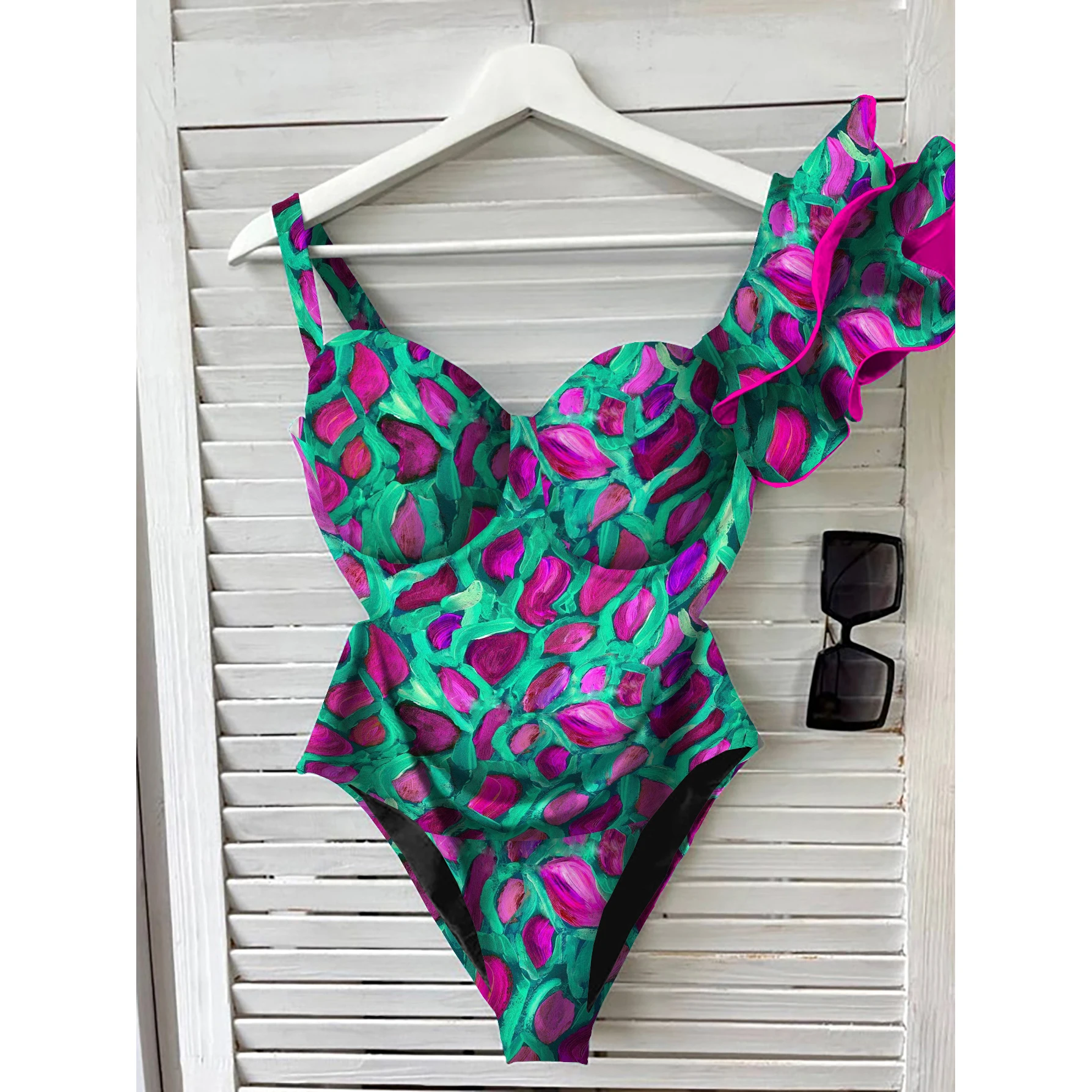 Sexy One Shoulder Ruffle One Piece Swimsuit Leopard Print Swimwear Women Swimsuit V Neck Bathing Suit Beachwear Monokini Female image 2