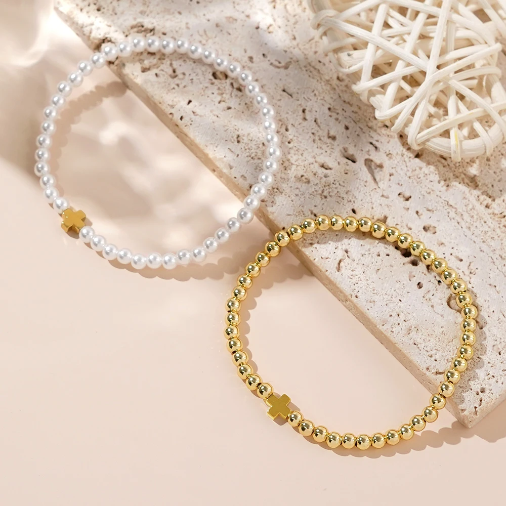 طقم قطعة قطعة للنساء ، سوار اللؤلؤ المقلد ، حبة نحاسية ، طراز الشاطئ ، صيف جديد ، من من من من النحاس الأبيض #3