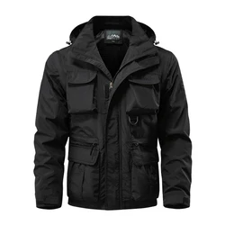 Autumn Men's Mountain SKi Jackets Casual Men Multi-pocket Windbreaker Hooded Coats Men Sports Climbing Jackets Clothing 5XL