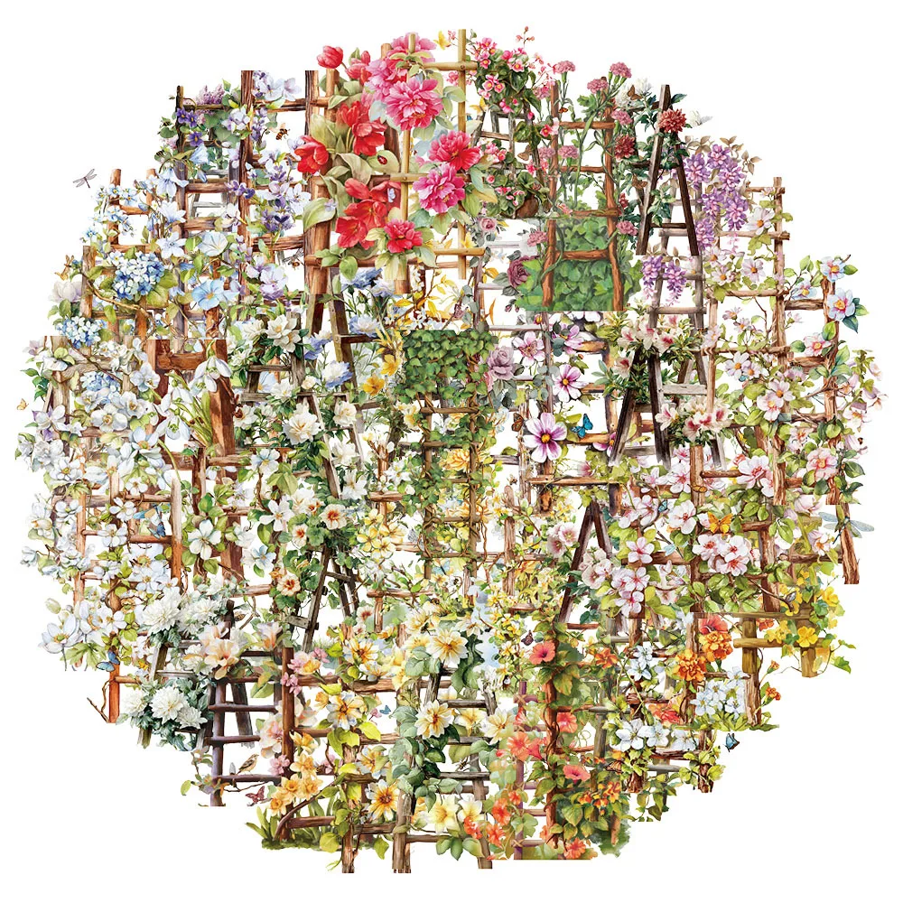 10/50 قطعة الإبداعية زهرة سلم Ins الرياح PET مادة شفافة ملصقات الزخرفية دراجة الأمتعة سكيت سطح المكتب #1