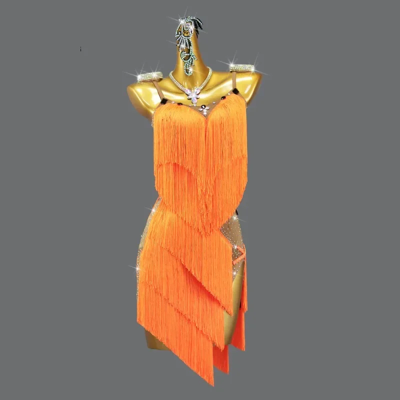 

2024 Latin Dance Clothes Competition Ballroom Sexy Woman Evening Party Short Dresses Line Suit Practice Wear Female Prom Costume