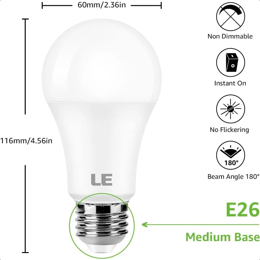 Ampoules LED équivalentes LE 100W 14W 1500 Lumens blanc lumière du jour 5000K nDimmable A19 E26 Base Standard 10000 heures à vie Pac