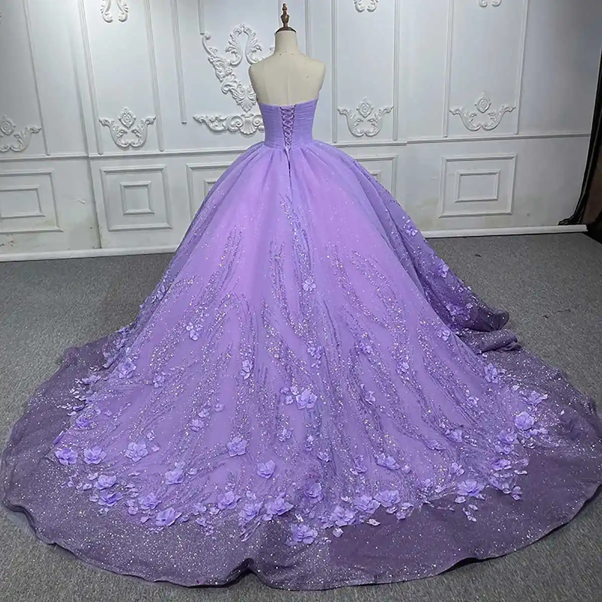 Lila Ballkleid Brautkleider Applikationen Blumen Pailletten Spitze Brautkleider große Größe benutzer definierte Größe Farbe Vestidos de Novia