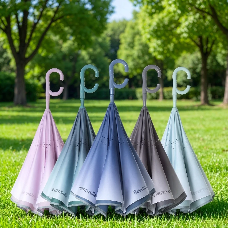 Double Layer Gradient Reverse Umbrella Wind Resistant Large Long Handle Stormproof Rain Guard for Men Outdoor Travel Use 역방향 장우산