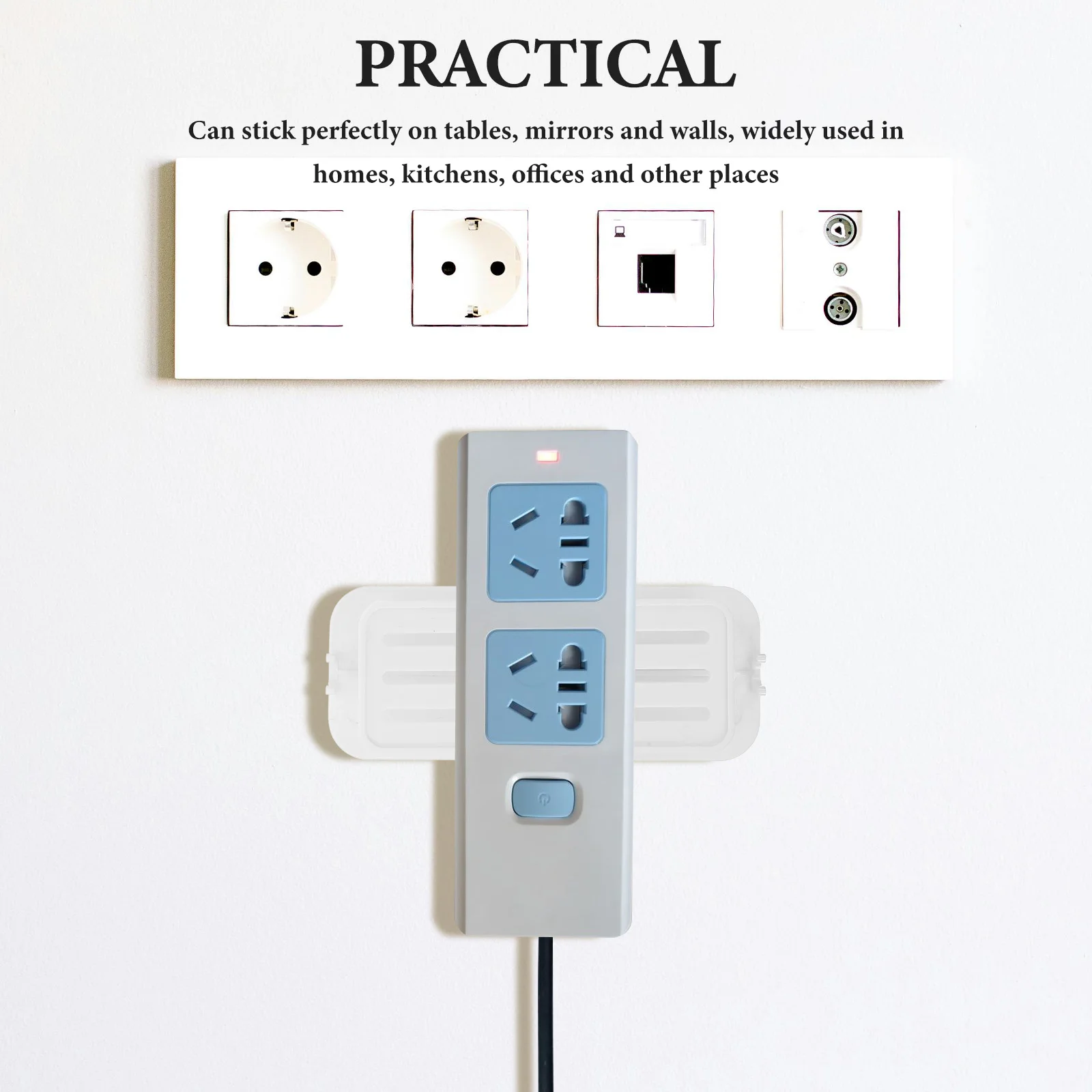 

2pcs Mount Punch-Free Adhesive Socket Holder For Home Office Wall Hanging Socket Rack Nail- Strip Holder Wall Fixing