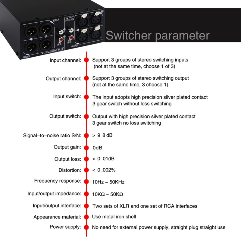 1 Piece 3 Input To 3 Output Fully Balanced XLR Signal Passive Stereo Selector Switch Switcher Black XLR To RCA Audio Converter