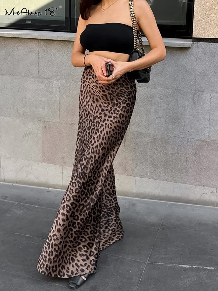 Mnealways18 Vintage Leopard Print Trumpet Skirts Female 2024 Street Chic High Waist Long Skirt Spring Office Slim Zipper Skirts