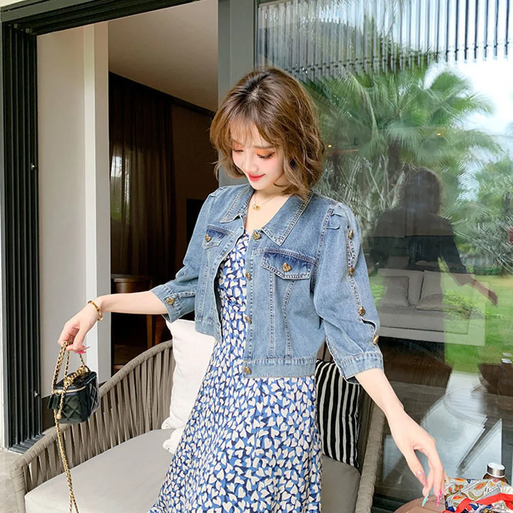 Spring Autumn Crop Women's Denim Jackets Short Small Youthful Outerwear Female Jeans Coat Woman Clothes Luxury Streetwear Tops