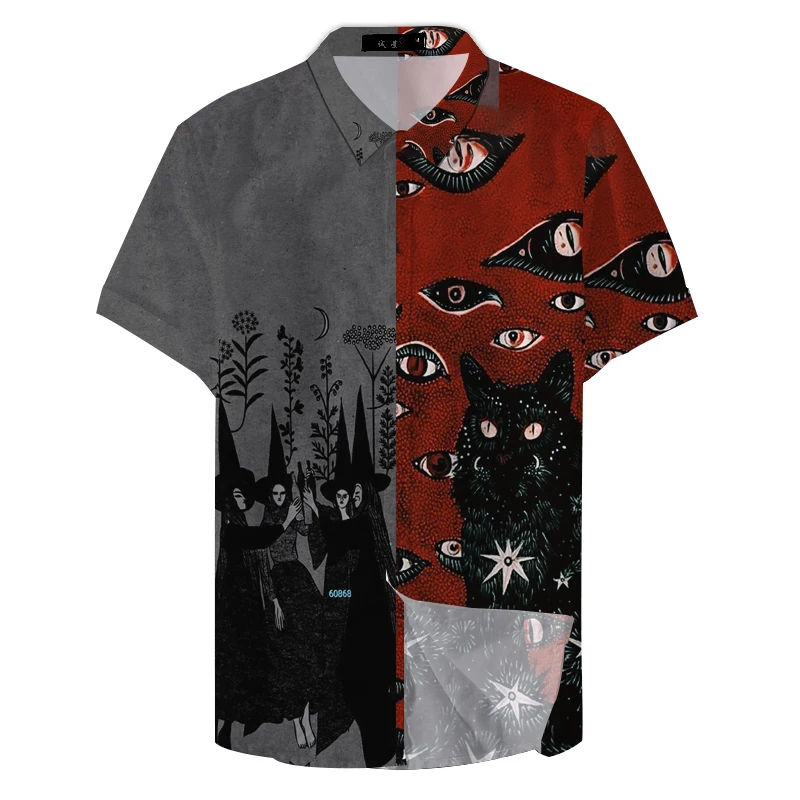 Cat Eye 3Dprinted Shirts Mannen Vrouwen Mode Hawaiian Shirt Hiphop Casual Strand Korte Mouw Blouse Mannen Roeping Revers Shirt